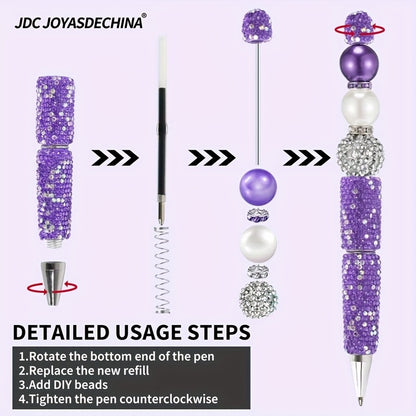 12pcs Beadable Pen Plastic Bead Ballpoint Pen Black Ink Beaded DIY Pens Cute Cool Pens For DIY Making Gift School Office Supplies