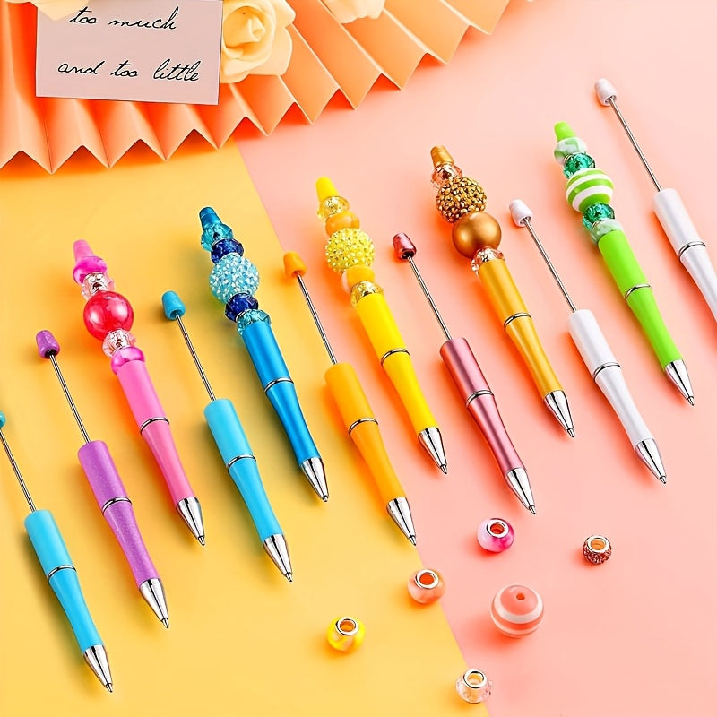 34pcs Beadable Pens, Beadable Pens Bulk Colored Plastic, Black Ink Beaded Pens Creative Diy Pen, Office School Supplies