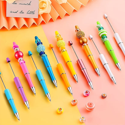 34pcs Beadable Pens, Beadable Pens Bulk Colored Plastic, Black Ink Beaded Pens Creative Diy Pen, Office School Supplies