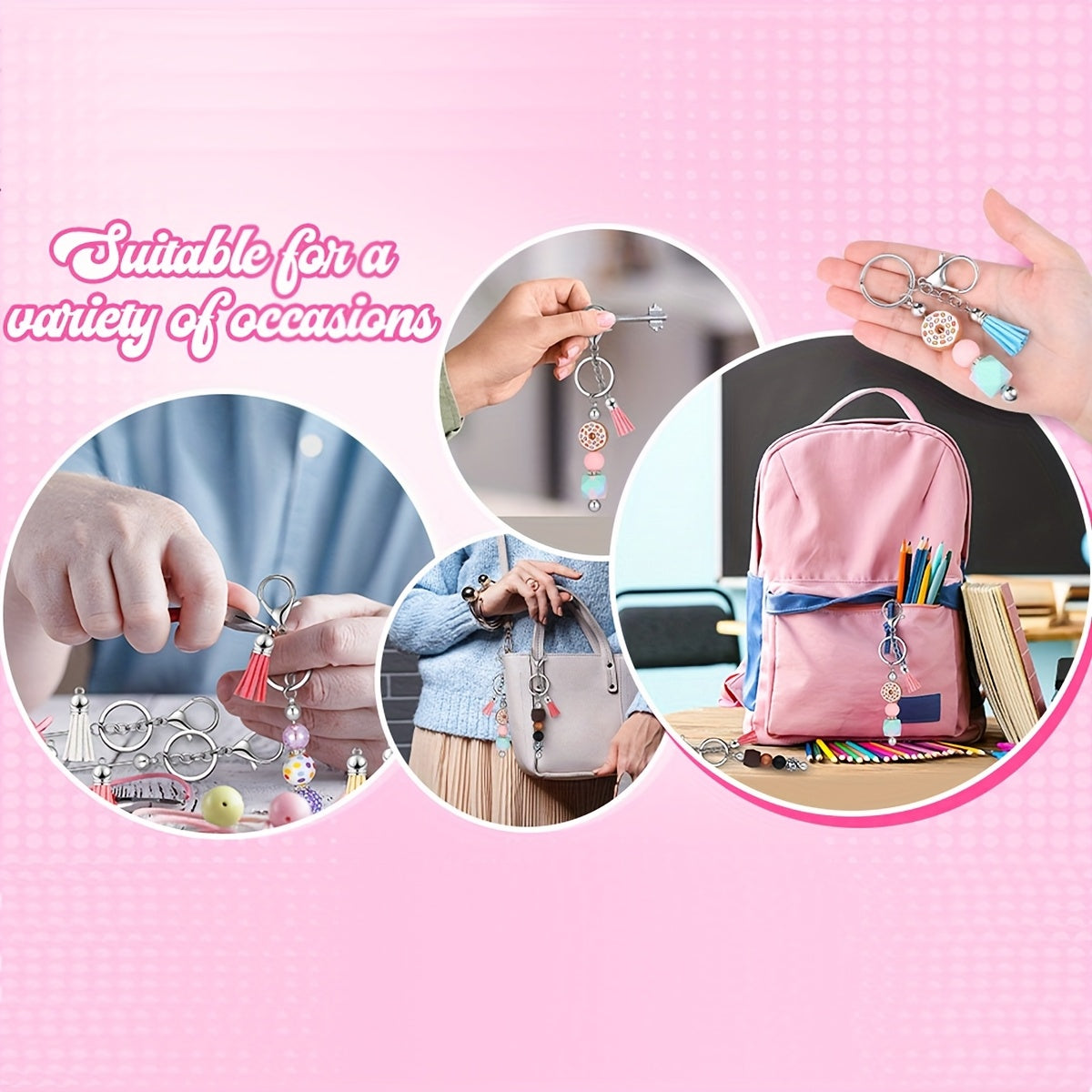 40pcs Beadable Keychains Bars Metal Beaded Keychain Blank Keychain Strips and Colorful Leather Keychain Tassel Loose for DIY Keychain Pendant Jewelry Crafts