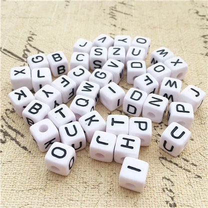 100PCS 10*10MM Square Acrylic Letter Beads Single Alphabet A ABC Mix Printing White English Character Bracelet Jewelry Beads