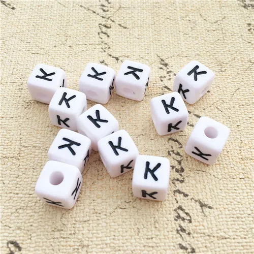 100PCS 10*10MM Square Acrylic Letter Beads Single Alphabet A ABC Mix Printing White English Character Bracelet Jewelry Beads